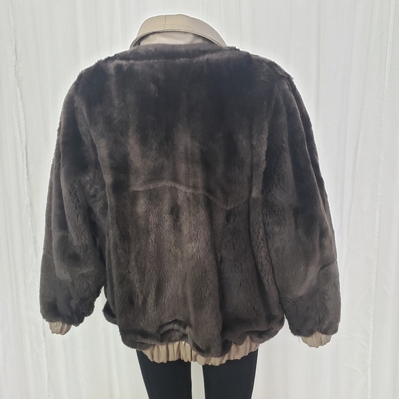Reversible leather and faux fur coat taupe brown large unique heavy gorgeous - Picture 11 of 11